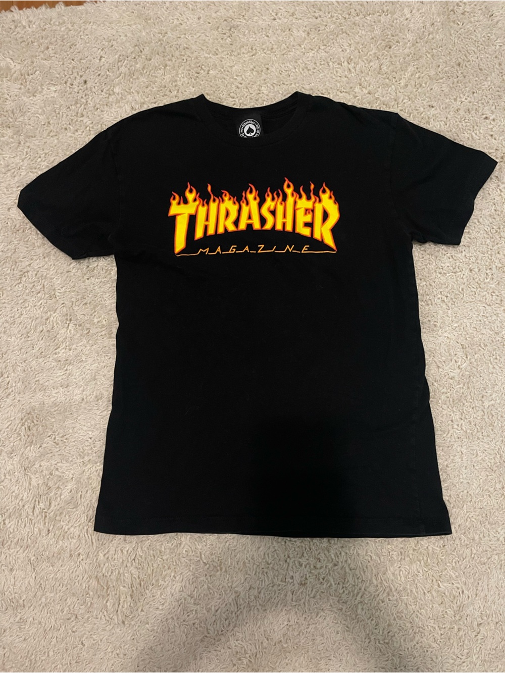 Thrasher Black Tee with White Heart Label